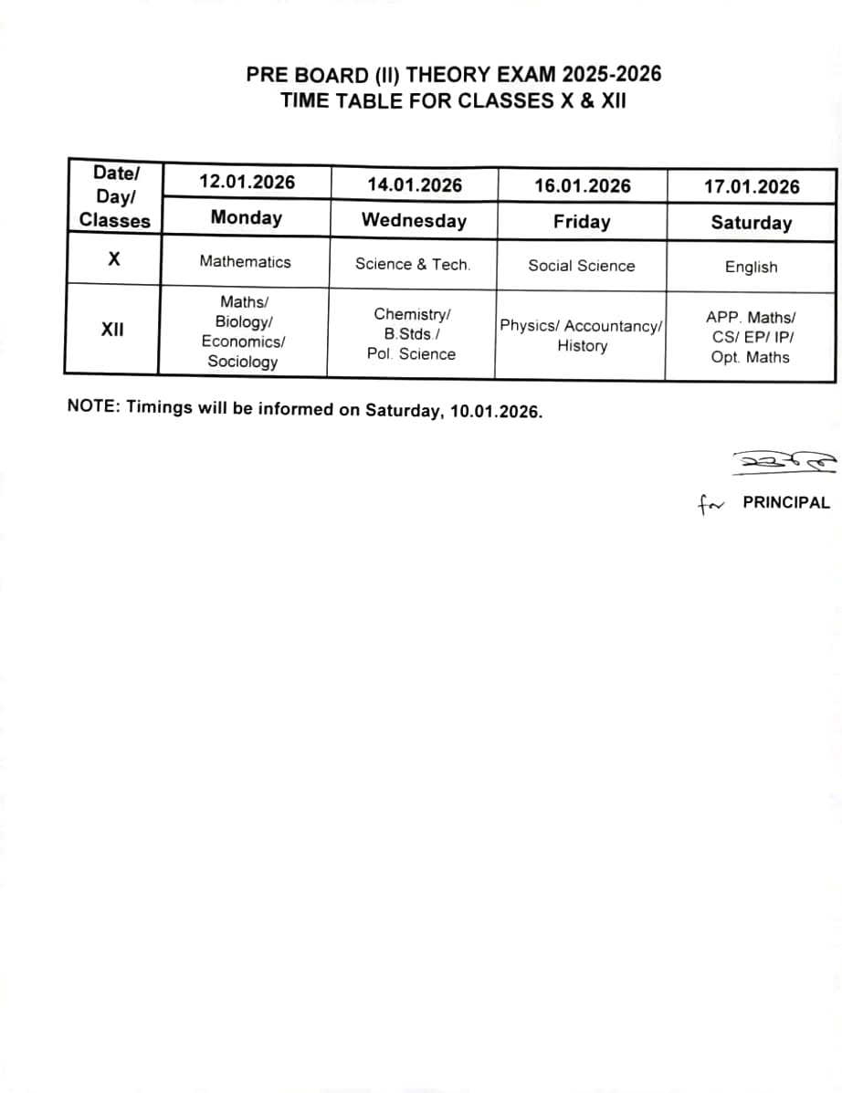 Time Table Preboard Exam
